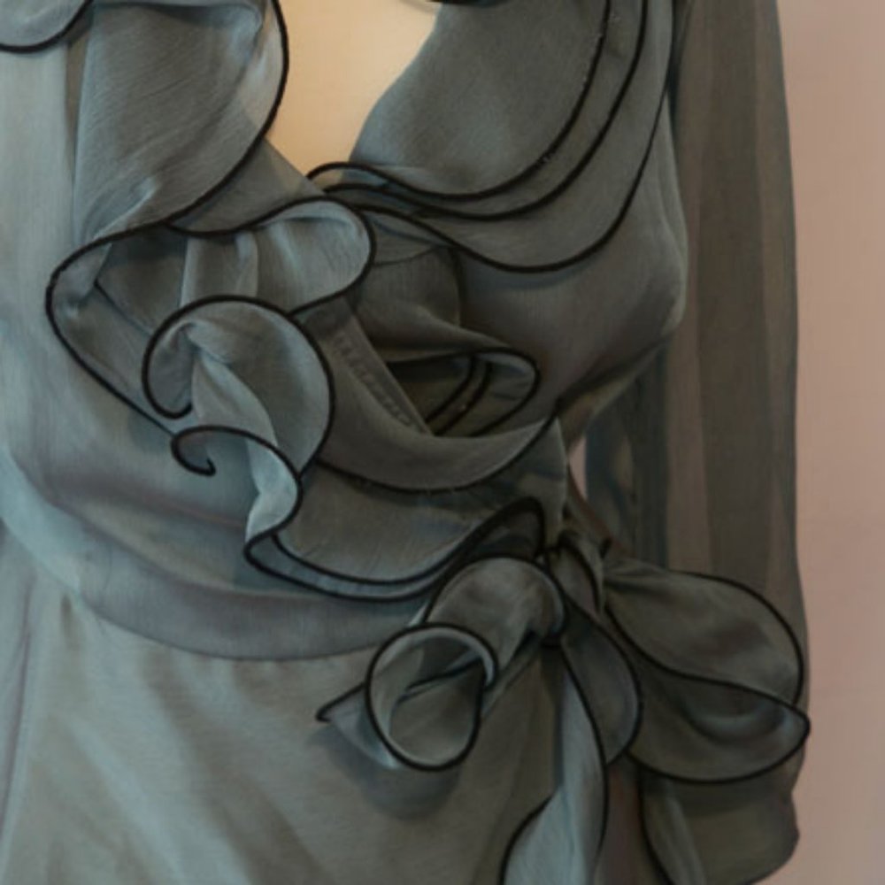 NWT Camille La Vie Teal Chiffon blouse w/ ruffles - Picture 5 of 13